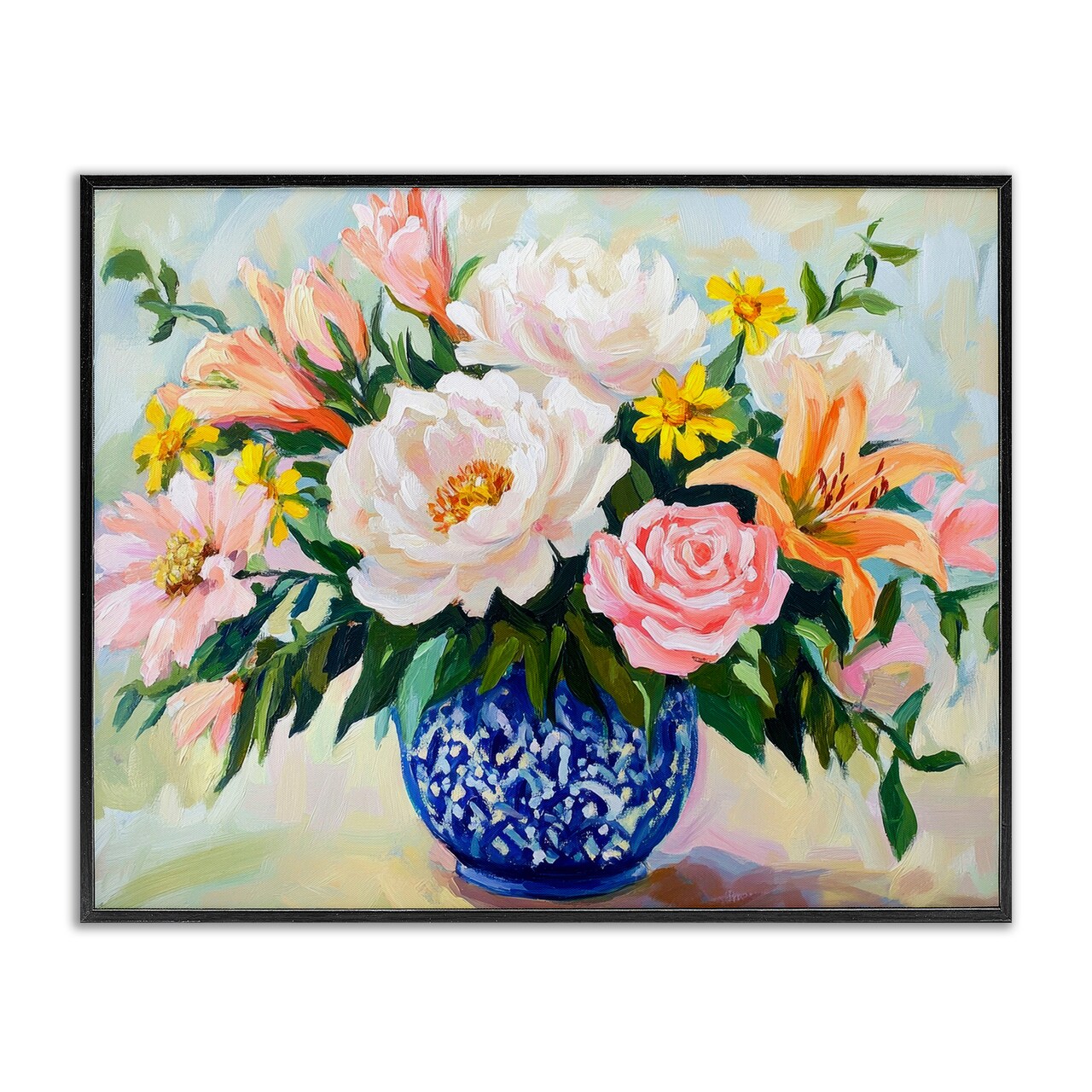 Stupell Industries Indigo Chinoiserie with Assorted Flowers Framed Giclee, design by Petal Prints Design